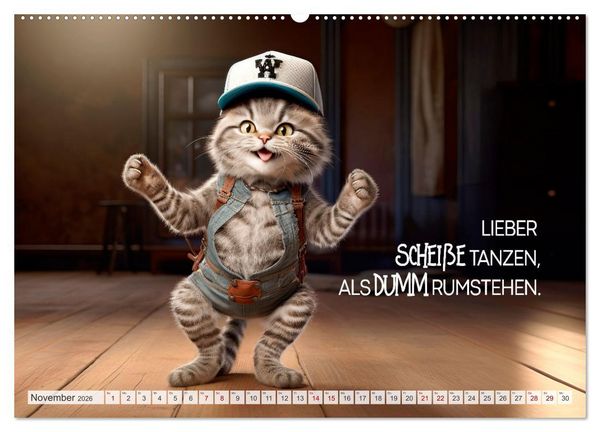 Produktbild: S&uuml;&szlig;e Katzen und coole Spr&uuml;che (hochwertiger Premium Wandkalender 2026 DIN A2 quer), Kunstdruck in Hochglanz