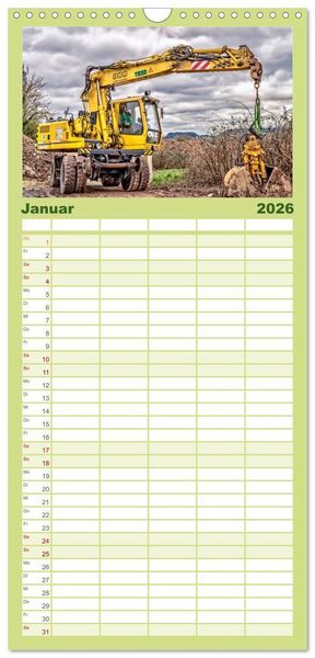 Produktbild: Familienplaner 2026 - Bagger - kraftvolle Arbeitsmaschinen mit 5 Spalten (Wandkalender, 21 x 45 cm) CALVENDO