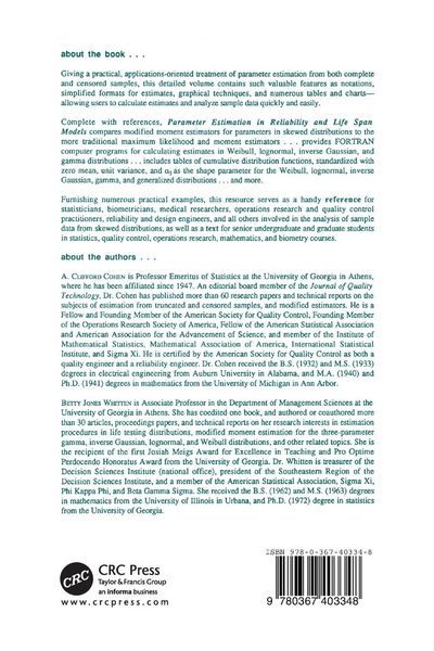 Produktbild: Parameter Estimation in Reliability and Life Span Models