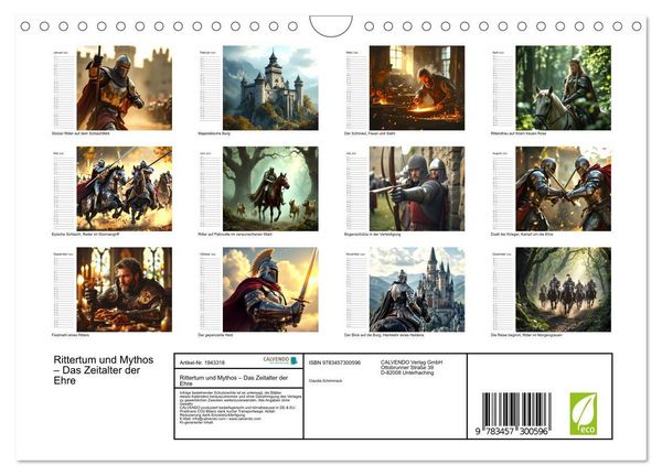Produktbild: Rittertum und Mythos &ndash; Das Zeitalter der Ehre (Wandkalender 2026 DIN A4 quer), CALVENDO Monatskalender