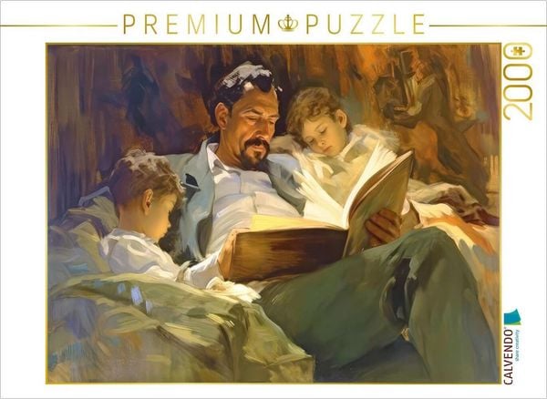 Produktbild: CALVENDO Puzzle Ein Vater liest seinen Kindern eine Geschichte vor | 2000 Teile Lege-Gr&ouml;&szlig;e 90x67cm Foto-Puzzle f&uuml;r gl&uuml;ckliche Stunden