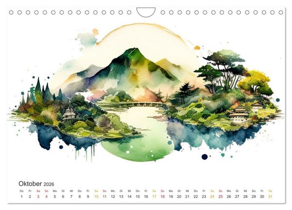 Produktbild: Japan - Aquarell Kunst und Tradition (Wandkalender 2026 DIN A4 quer), CALVENDO Monatskalender