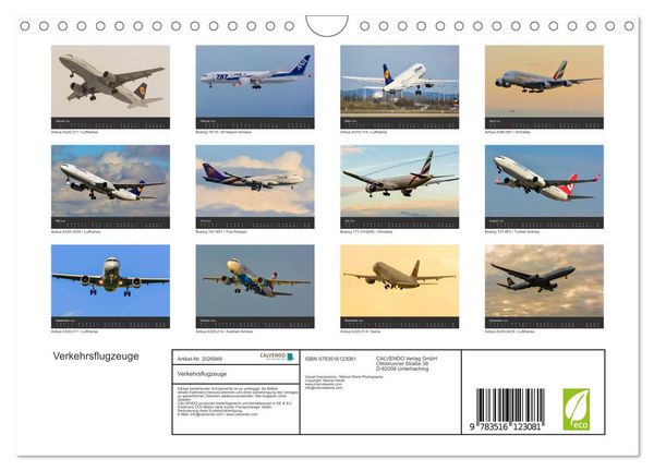 Produktbild: Verkehrsflugzeuge (Wandkalender 2026 DIN A4 quer), CALVENDO Monatskalender