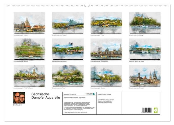 Produktbild: S&auml;chsische Dampfer Aquarelle (Wandkalender 2026 DIN A2 quer), CALVENDO Monatskalender