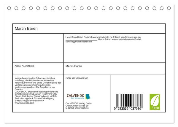 Produktbild: Martin B&auml;ren (Tischkalender 2026 DIN A5 quer), CALVENDO Monatskalender