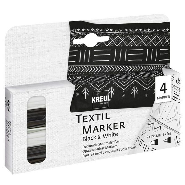 KREUL Textilmarker Black & White schwarz/weiß 4 Stück Kartonetui