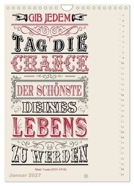 Produktbild: Die sch&ouml;nsten Lebensweisheiten Typo - Kalender (Wandkalender 2027 DIN A4 hoch), CALVENDO Monatskalender