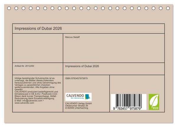 Produktbild: Impressions of Dubai 2026 (Tischkalender 2026 DIN A5 quer), CALVENDO Monatskalender
