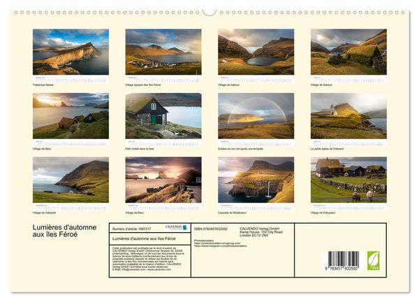 Produktbild: Lumi&egrave;res d'automne aux &icirc;les F&eacute;ro&eacute; (Calendrier mural 2026 DIN A2 vertical) calendrier de bureau