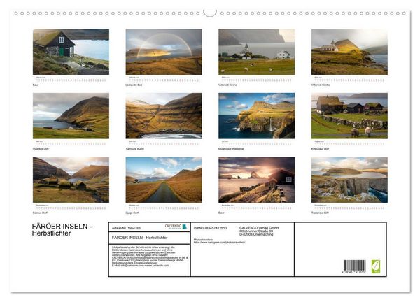 Produktbild: F&Auml;R&Ouml;ER INSELN - Herbstlichter (Wandkalender 2026 DIN A2 quer), CALVENDO Monatskalender