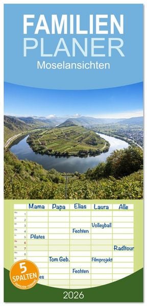 Produktbild: Familienplaner 2026 - Moselansichten mit 5 Spalten (Wandkalender, 21 x 45 cm) CALVENDO