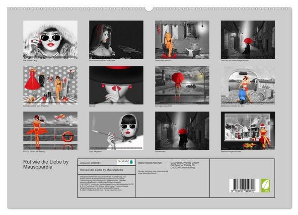 Produktbild: Rot wie die Liebe by Mausopardia (hochwertiger Premium Wandkalender 2026 DIN A2 quer), Kunstdruck in Hochglanz