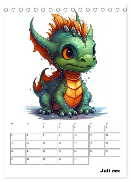 Produktbild: Niedliche Drachen (Tischkalender 2026 DIN A5 hoch), CALVENDO Monatskalender