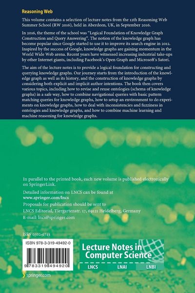 Produktbild: Reasoning Web: Logical Foundation of Knowledge Graph Construction and Query Answering