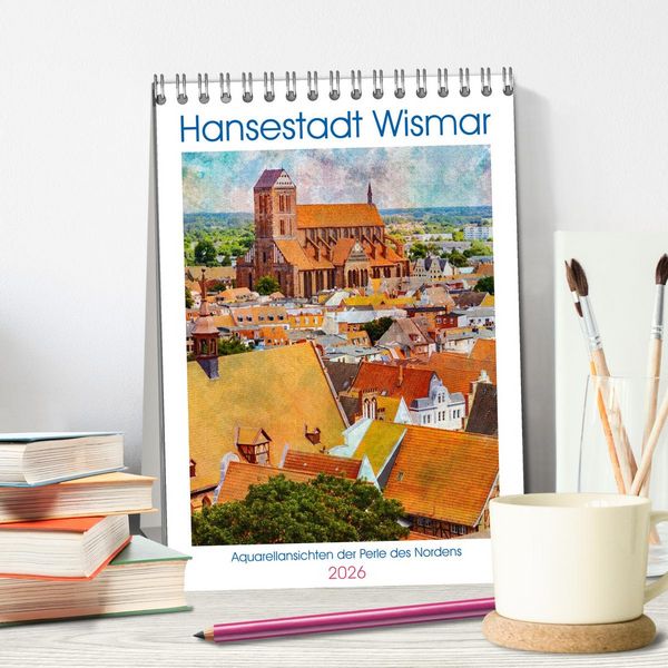 Produktbild: Hansestadt Wismar - Aquarellansichten der Perle des Nordens (Tischkalender 2026 DIN A5 hoch), CALVENDO Monatskalender