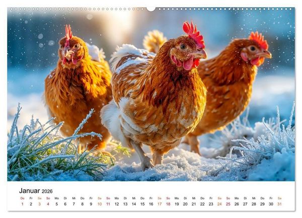 Produktbild: H&uuml;hner - gefiedert durchs Jahr (Wandkalender 2026 DIN A2 quer), CALVENDO Monatskalender
