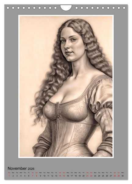 Produktbild: Baroque Beauties, Pencil Art with Artificial Intelligence (Wall Calendar 2026 DIN A4 portrait), CALVENDO 12 Month Wall Calendar