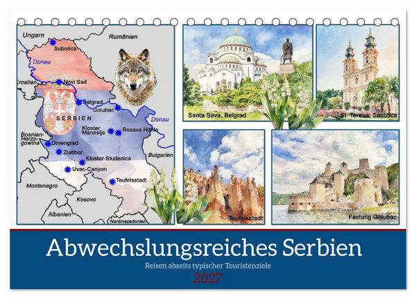 Abwechslungsreiches Serbien (Tischkalender 2027 DIN A5 quer), CALVENDO Monatskalender
