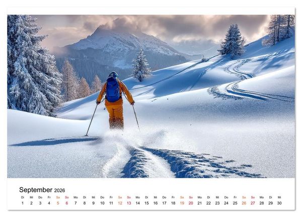 Produktbild: Skifahren - endlich Schnee (Wandkalender 2026 DIN A3 quer), CALVENDO Monatskalender