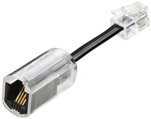 Produktbild: Renkforce Kabel-Entzwirler Adapter [1x RJ10-Stecker 4p4c - 1x RJ10-Buchse 4p4c] 3.00 cm Schwarz (transparent)