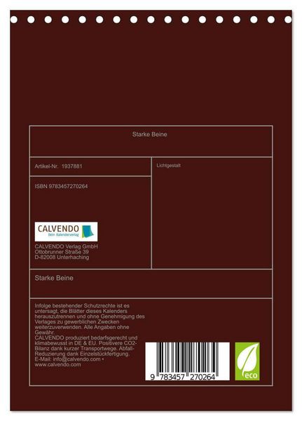 Produktbild: Starke Beine (Tischkalender 2026 DIN A5 hoch), CALVENDO Monatskalender