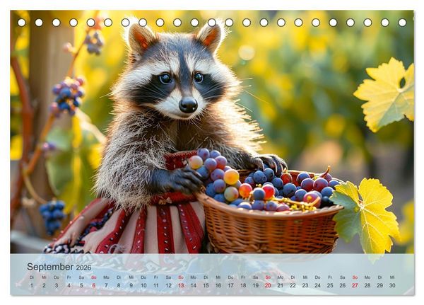 Produktbild: Niedlicher Waschb&auml;ren-Style. Modisch, elegant und blumig (Tischkalender 2026 DIN A5 quer), CALVENDO Monatskalender