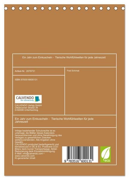 Produktbild: Ein Jahr zum Einkuscheln - Tierische Wohlf&uuml;hlwelten f&uuml;r jede Jahreszeit (Tischkalender 2026 DIN A5 hoch), CALVENDO Monatskalender