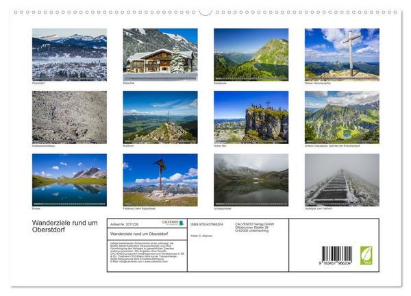 Produktbild: Wanderziele rund um Oberstdorf (hochwertiger Premium Wandkalender 2026 DIN A2 quer), Kunstdruck in Hochglanz
