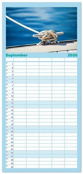 Produktbild: Familienplaner 2026 - Mit dem Wind um die Welt - segeln mit 5 Spalten (Wandkalender, 21 x 45 cm) CALVENDO