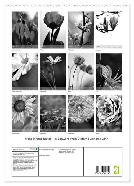 Produktbild: Monochrome Bl&uuml;ten - In Schwarz-Wei&szlig; Bildern durch das Jahr (hochwertiger Premium Wandkalender 2026 DIN A2 hoch), Kunstdruck in Hochglanz