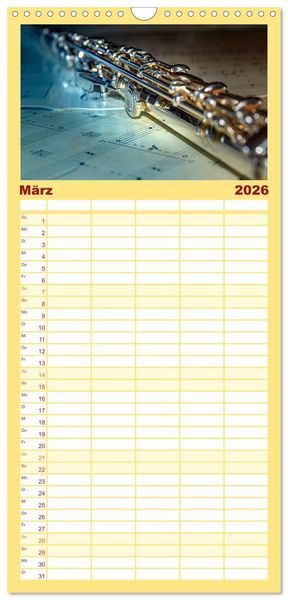 Produktbild: Familienplaner 2026 - Die Querfl&ouml;te, ein herrliches Instrument mit 5 Spalten (Wandkalender, 21 x 45 cm) CALVENDO