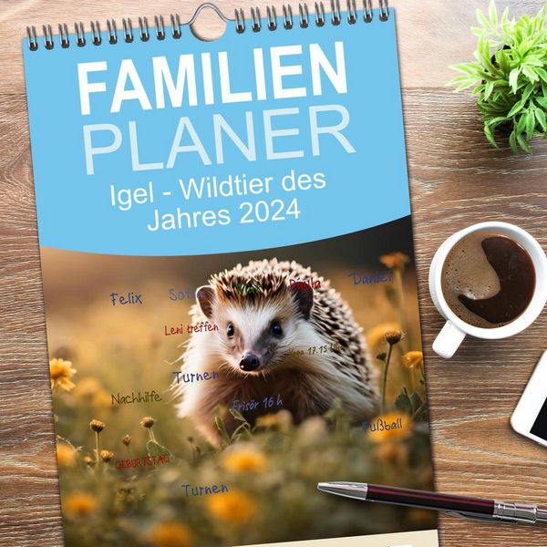 Produktbild: Familienplaner 2026 - Igel - Wildtier des Jahres 2024 mit 5 Spalten (Wandkalender, 21 x 45 cm) CALVENDO