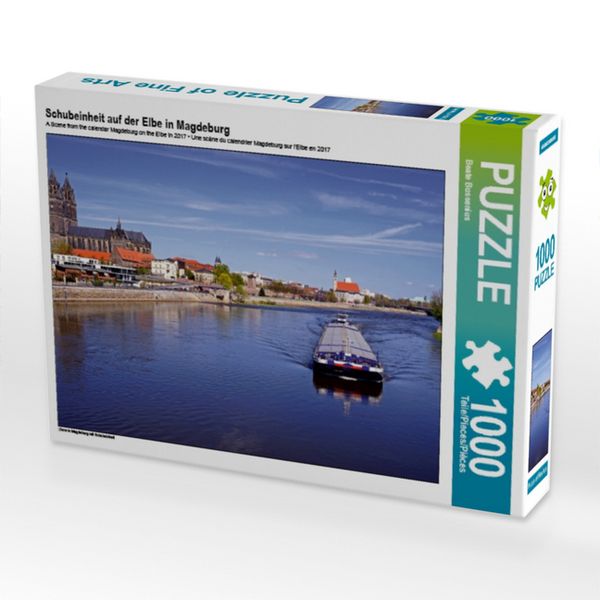CALVENDO Puzzle Schubeinheit auf der Elbe in Magdeburg | 1000 Teile Lege-Größe 64x48cm Foto-Puzzle für glückliche Stunden