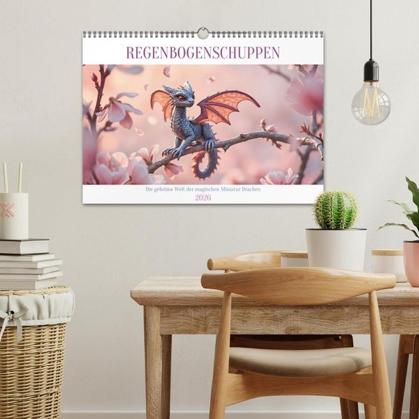 Produktbild: Regenbogenschuppen - Die geheime Welt der magischen Miniatur Drachen (Wandkalender 2026 DIN A3 quer), CALVENDO Monatskalender