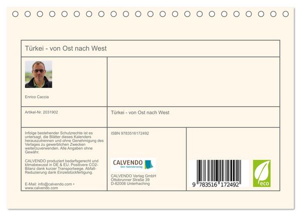 Produktbild: T&uuml;rkei - von Ost nach West (Tischkalender 2026 DIN A5 quer), CALVENDO Monatskalender