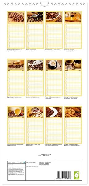 Produktbild: Familienplaner 2027 - KAFFEE 2027 mit 5 Spalten (Wandkalender, 21 x 45 cm) CALVENDO