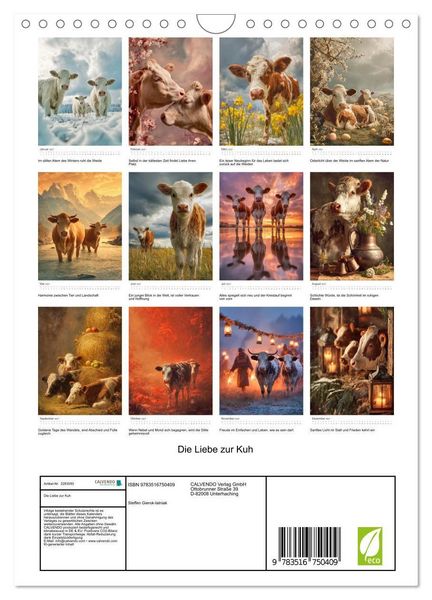 Produktbild: Die Liebe zur Kuh (Wandkalender 2027 DIN A4 hoch), CALVENDO Monatskalender