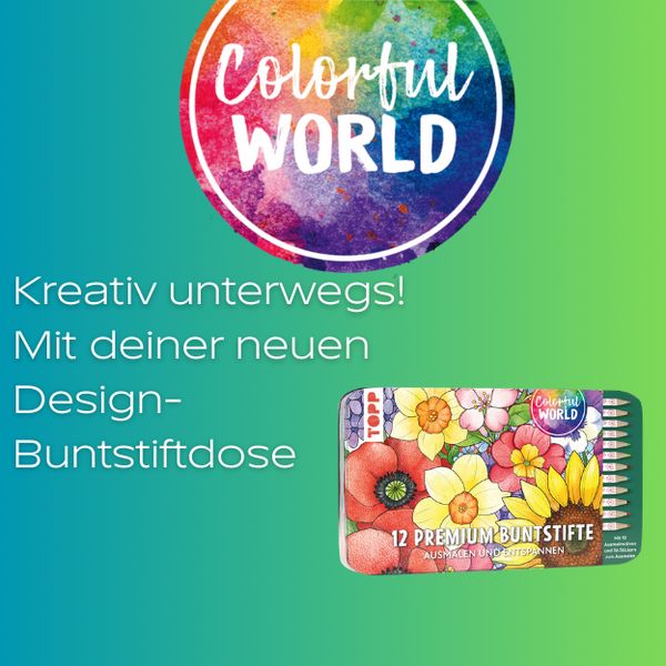 Produktbild: Colorful World Designdose mit 12 Buntstiften