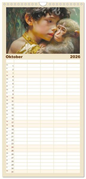 Produktbild: Familienplaner 2026 - Tierliebe - In exotischer Umgebung mit 5 Spalten (Wandkalender, 21 x 45 cm) CALVENDO