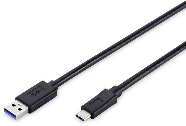 Produktbild: Digitus USB-Kabel USB 3.2 Gen1 USB-A Stecker, USB-C&reg; Stecker 1.00 m Schwarz Rund, beidseitig verwendbarer Stecker, doppelt geschirmt AK-300136-010-S