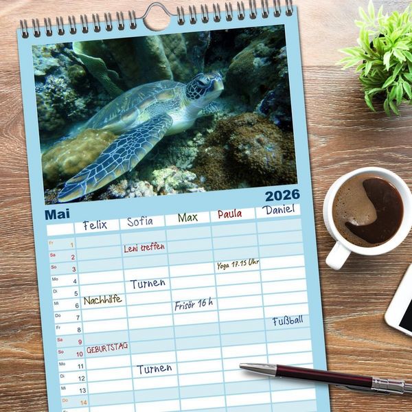Produktbild: Familienplaner 2026 - Fische und Meerestiere mit 5 Spalten (Wandkalender, 21 x 45 cm) CALVENDO