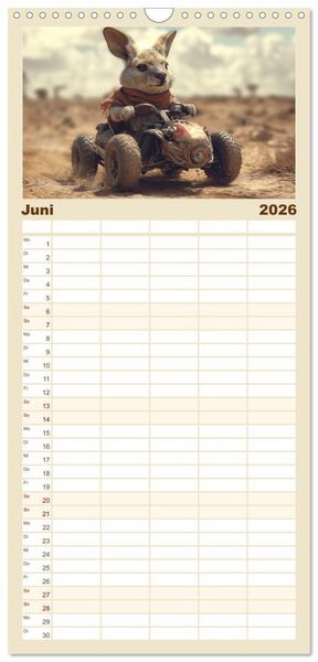 Produktbild: Familienplaner 2026 - Tierische Rennfahrer - Mit Tieren im Oldtimer durch das Jahr mit 5 Spalten (Wandkalender, 21 x 45 cm) CALVENDO
