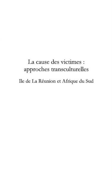Produktbild: Cause des victimes: approches transculturelles