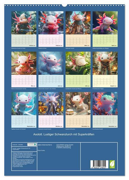 Produktbild: Axolotl. Lustiger Schwanzlurch mit Superkr&auml;ften (hochwertiger Premium Wandkalender 2026 DIN A2 hoch), Kunstdruck in Hochglanz