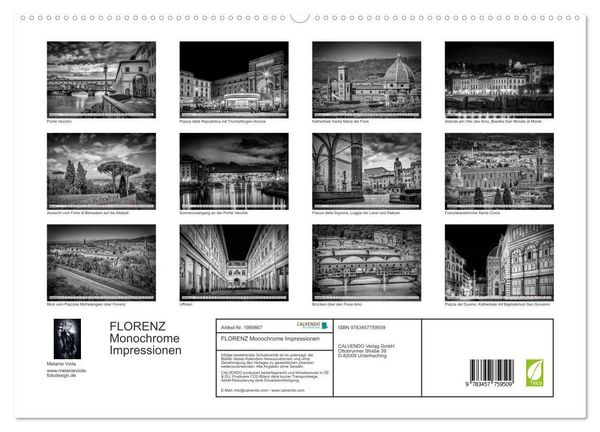 Produktbild: FLORENZ Monochrome Impressionen (hochwertiger Premium Wandkalender 2026 DIN A2 quer), Kunstdruck in Hochglanz