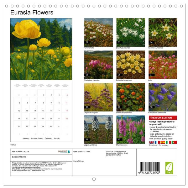 Produktbild: Eurasia Flowers (Wall Calendar 2026 12 &times; 12 Inch) CALVENDO 12 Month Wall Calendar