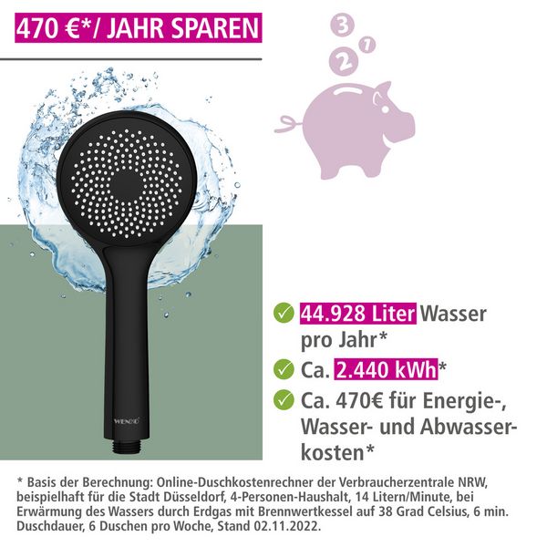 Produktbild: Duschkopf Watersaving &Oslash; 95 cm 1 Funktion, &Oslash; 9,5 cm