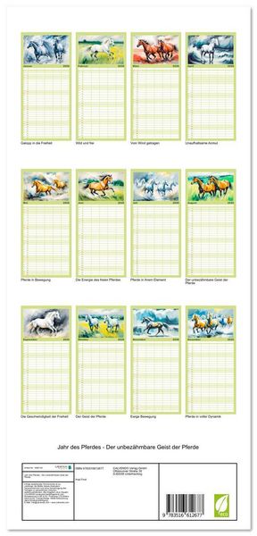 Produktbild: Familienplaner 2026 - Jahr des Pferdes - Der unbez&auml;hmbare Geist der Pferde mit 5 Spalten (Wandkalender, 21 x 45 cm) CALVENDO