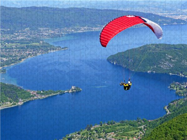 Produktbild: CALVENDO Puzzle Paragleiter &uuml;ber dem See Lac d'Annecy. | 1000 Teile Lege-Gr&ouml;&szlig;e 64x48cm Foto-Puzzle f&uuml;r gl&uuml;ckliche Stunden