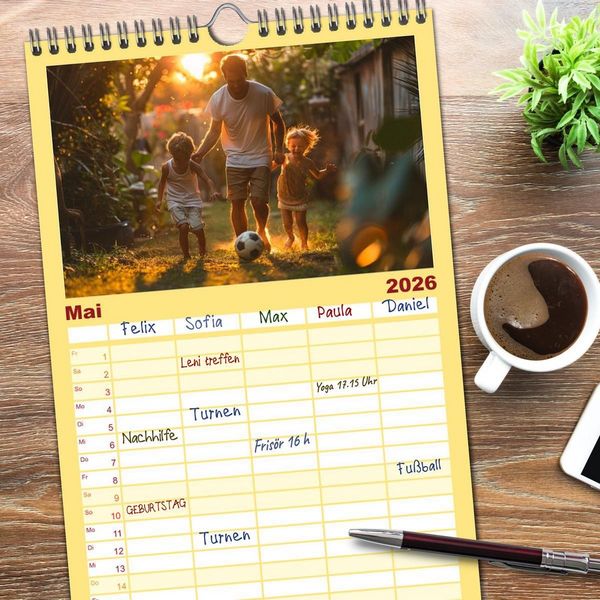 Produktbild: Familienplaner 2026 - Fu&szlig;ball im Blut mit 5 Spalten (Wandkalender, 21 x 45 cm) CALVENDO